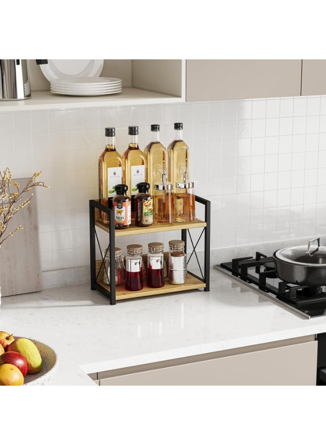 Countertop Shelf Organizer, 2 Tier Kitchen Spice Rack Organizer for Countertop, Wood Coffee Counter Shelf Organizer for Home (Bamboo), Bamboo & Black, 11.8''×6.2''×10.4'' - Image 4
